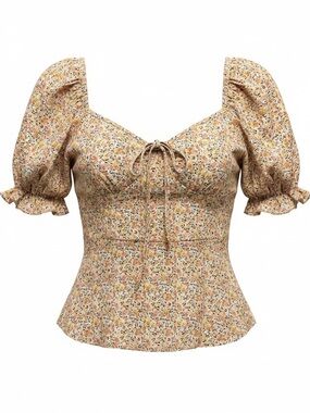 Sienna Sky Yellow Floral Puff Sleeve Sweetheart Blouse